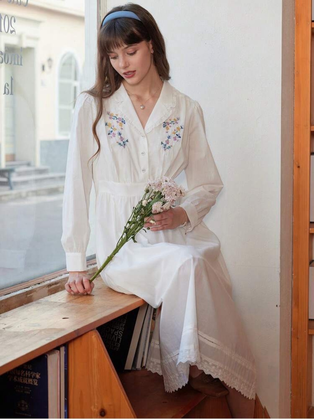 Simple Retro Embroidered Prairie Dress 100% Cotton - Picture 5 of 14